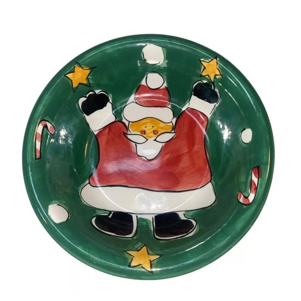 Set 4 Christmas GIBSON Festive Green SANTA CLAUS Soup Bowls 8.25" Vintage 2000